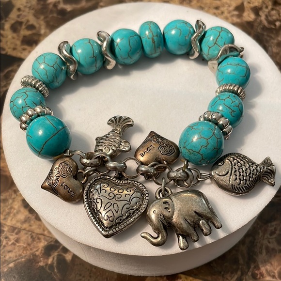 Turquoise Charm Bracelet with Silver Accents - Picture 1 of 6